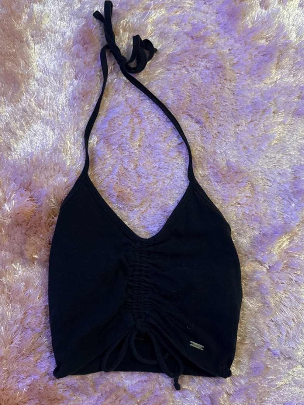 Hollister Black Halter Ruched Tie-Front Crop Top